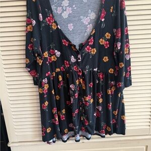 Torrid Black and Pink Floral Top